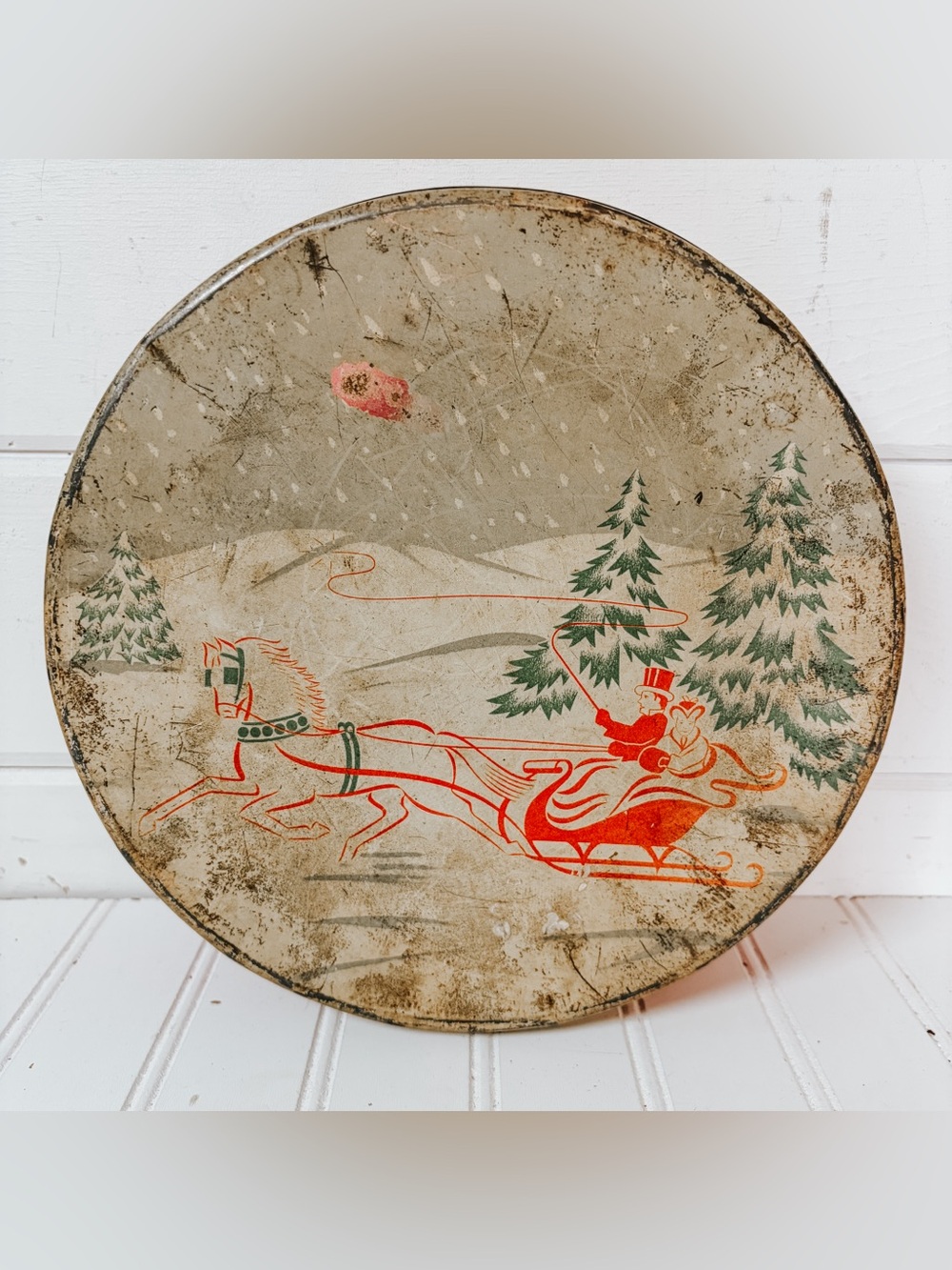 Vintage Christmas Tin | Sleigh Ride | Vintage Christmas Decor